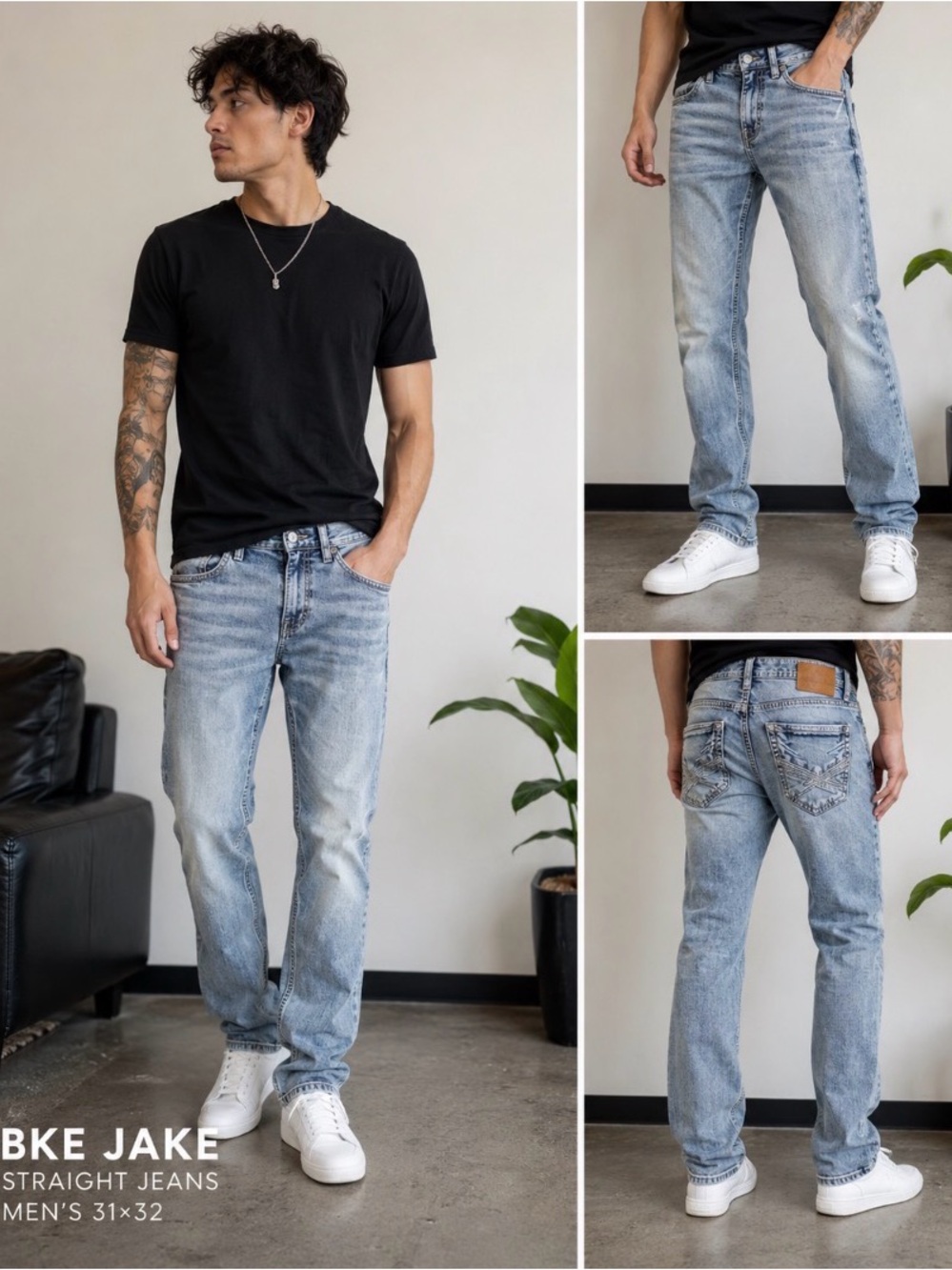 BKE Jake straight jeans men’s 31×32 light wash distressed stretch denim y2k